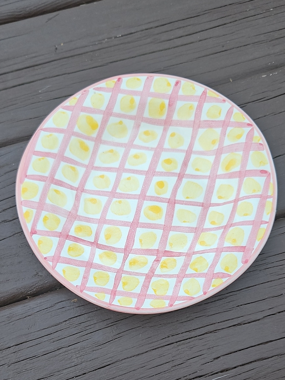 MKC Hand-Painted Pink & Yellow Decorative Ceramic Wall Plate